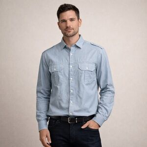 Kenneth Cole Reaction Blue Micro Check Western Shirt Men’s Small Rodeo Cowboy